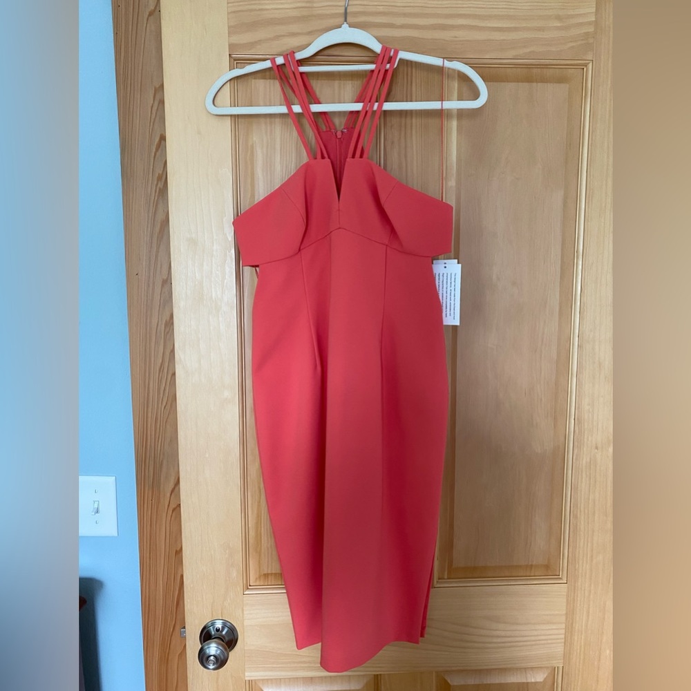 Aidan by Aidan Mattox strappy coral midi dress; size 4